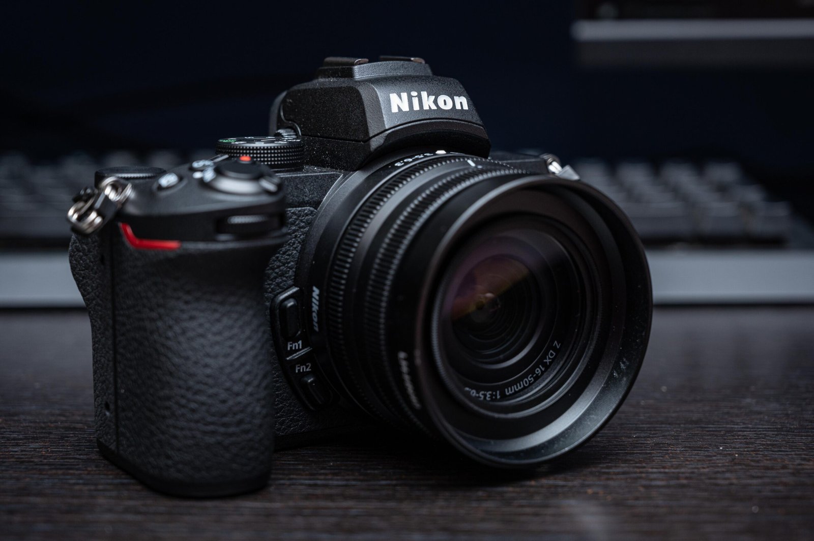 nikon z50 with kit lens, front left view