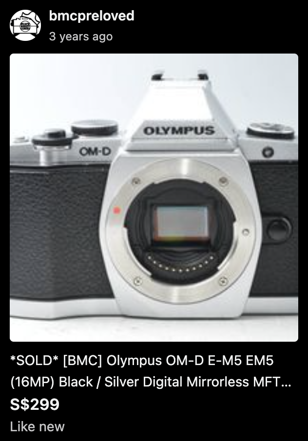Olympus OMD EM5, showing pricing in Singapore